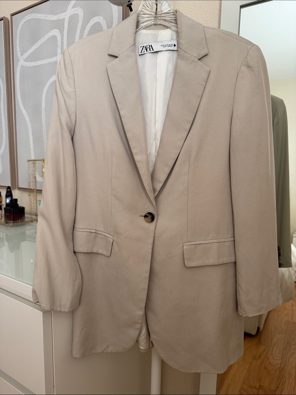 ZARA Neutral Beige Single-Button Blazer